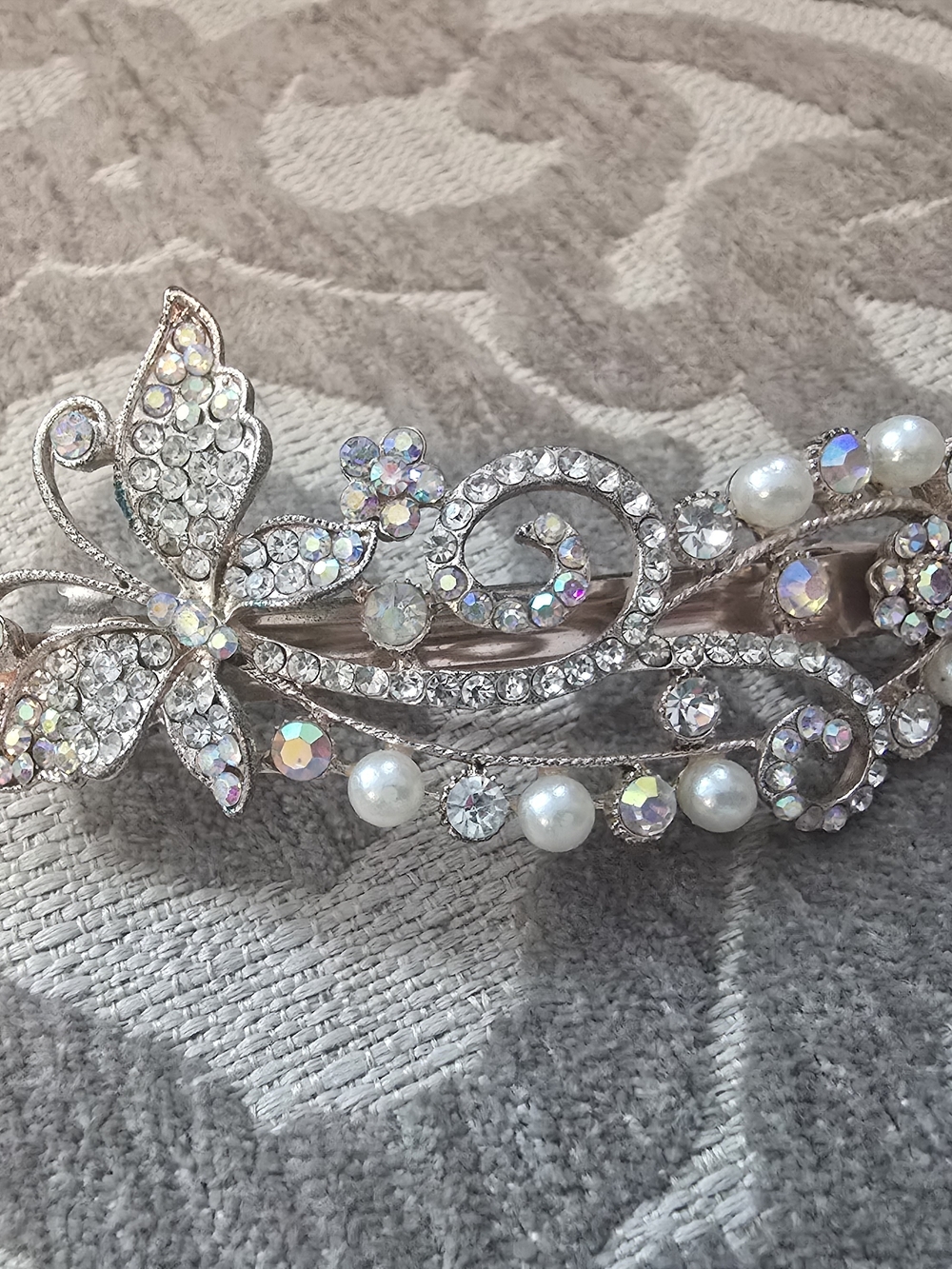 Rhinestone & Pearl Butterfly Hair Barrette